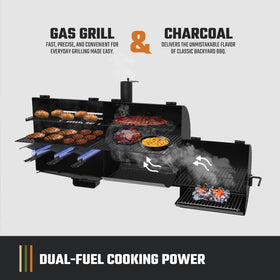 Oklahoma Joe's Canyon Combo adjustable dampers stabilize temps for smoking.