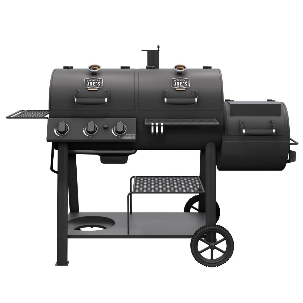 Oklahoma Joe's Canyon Combo exterior view shows dual-fuel versatility for backyard cooks.