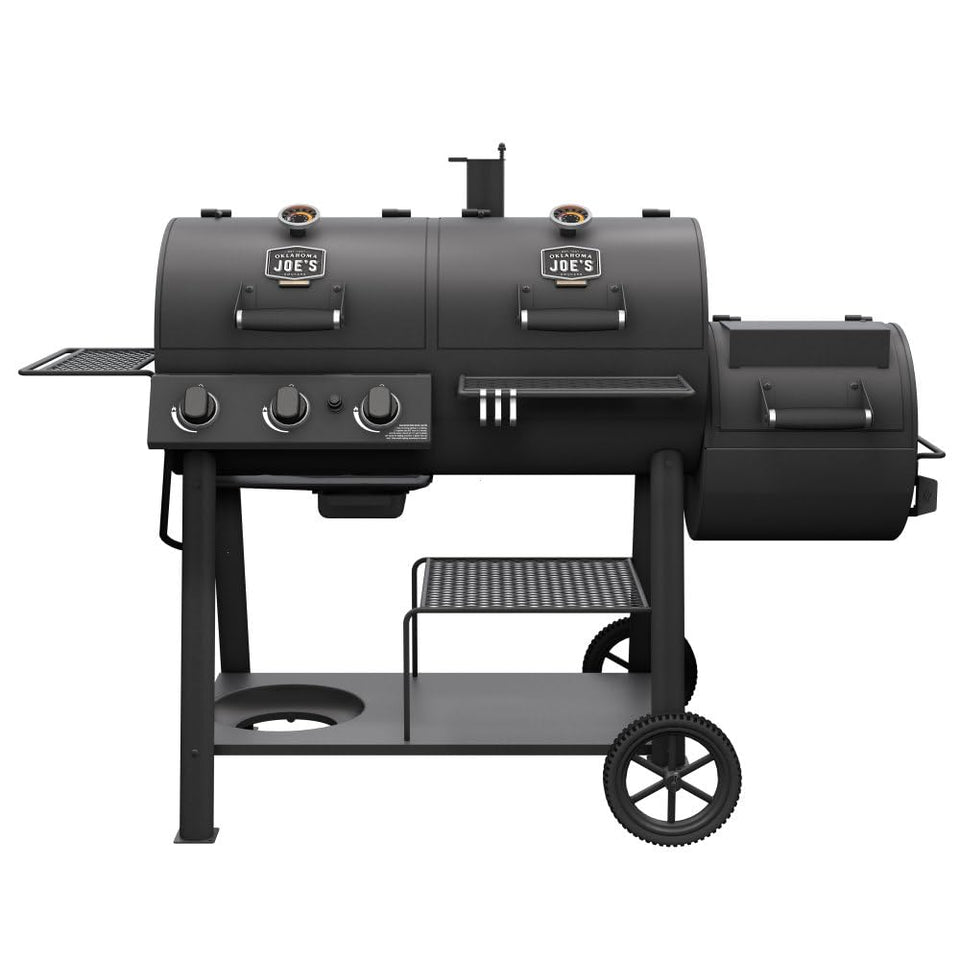 Oklahoma Joe's Canyon Combo exterior view shows dual-fuel versatility for backyard cooks.