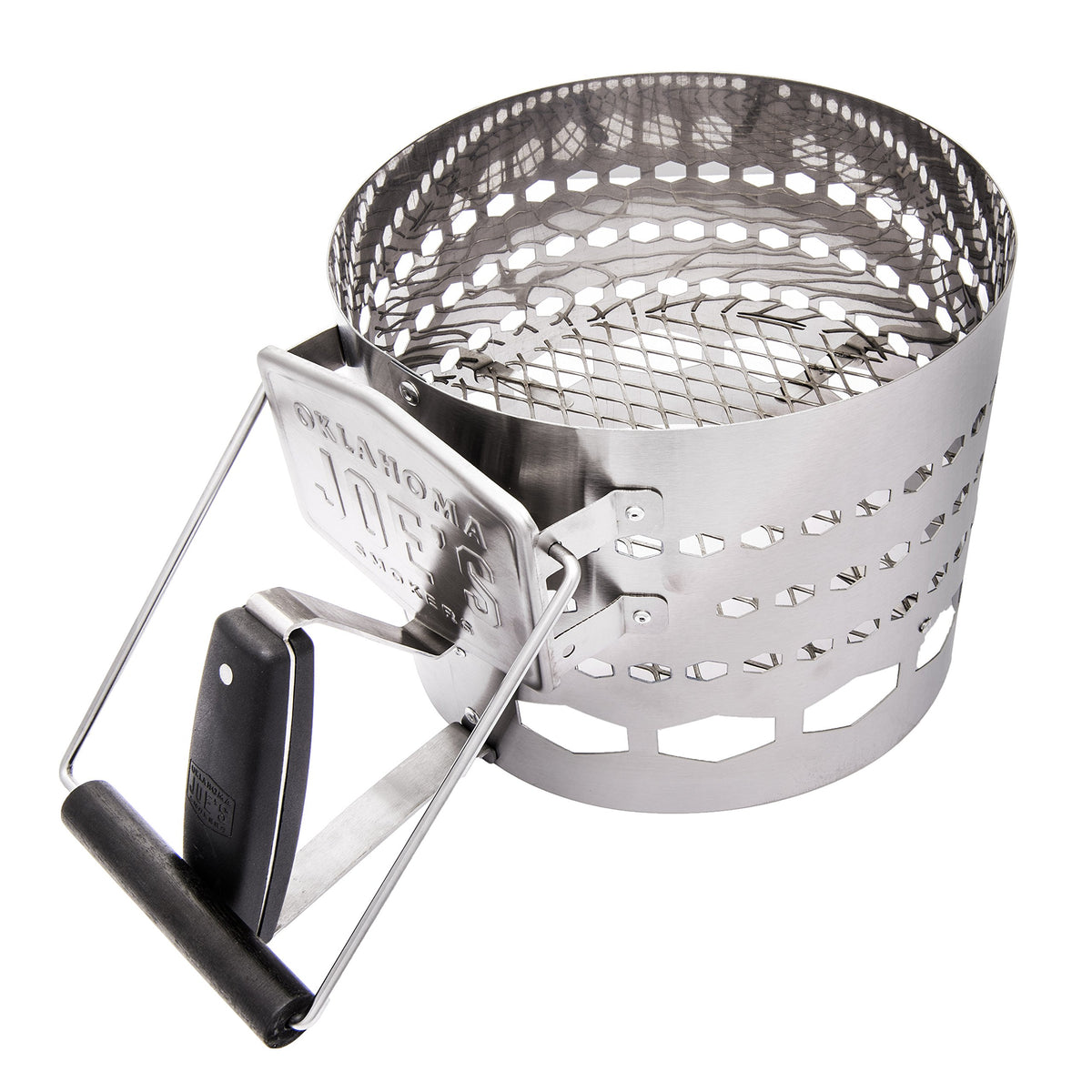 Oklahoma Joe's Halftime XL charcoal starter side view showing large capacity for briquettes