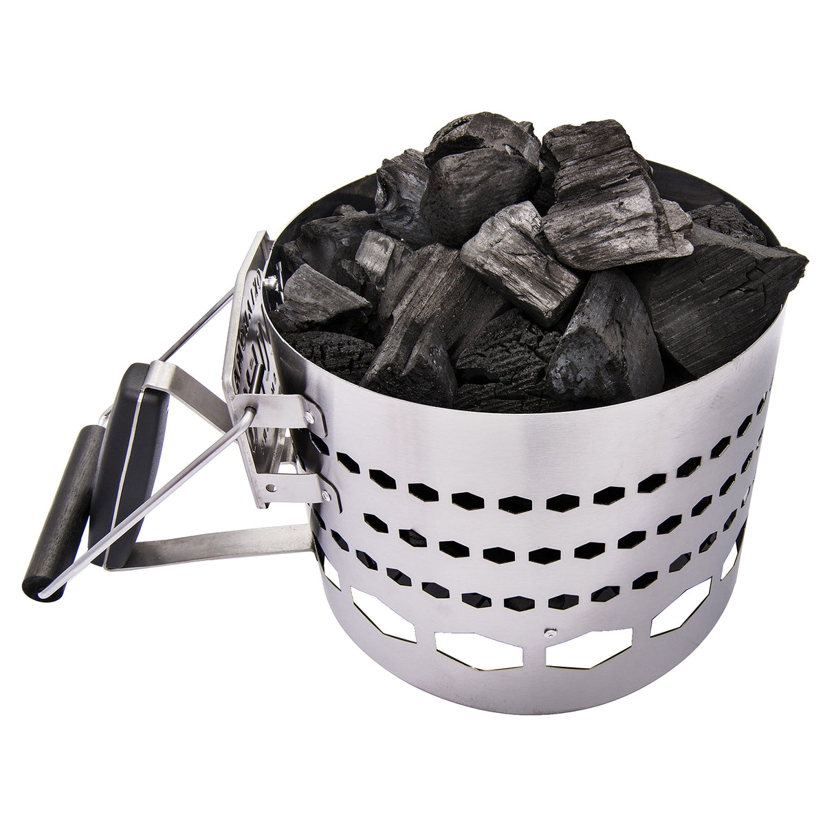 Oklahoma Joe's Halftime XL charcoal starter top view highlighting robust stainless steel design for quick starts