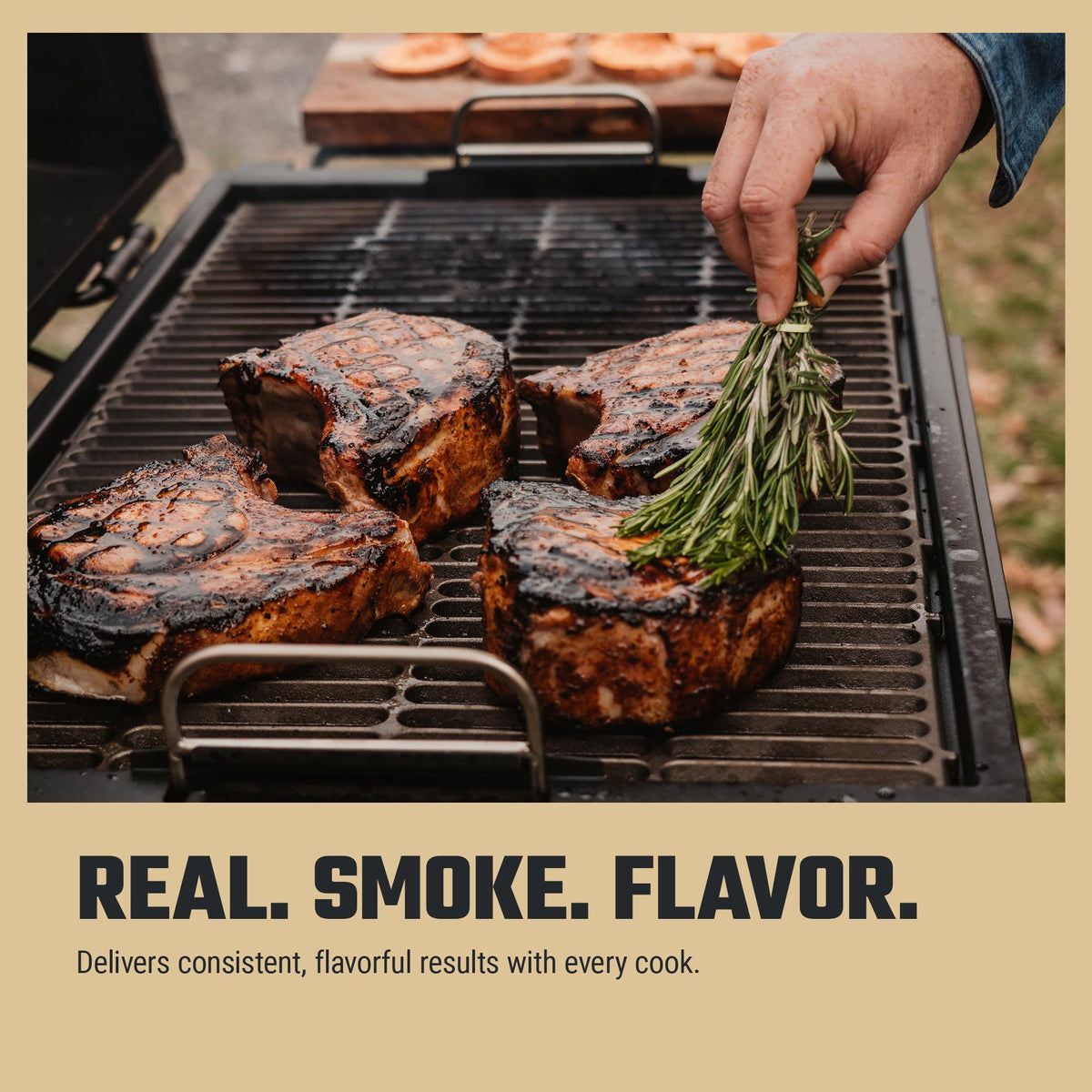 Oklahoma Joe's Hickory wood chunks close-up showing uniform size for steady smoke.