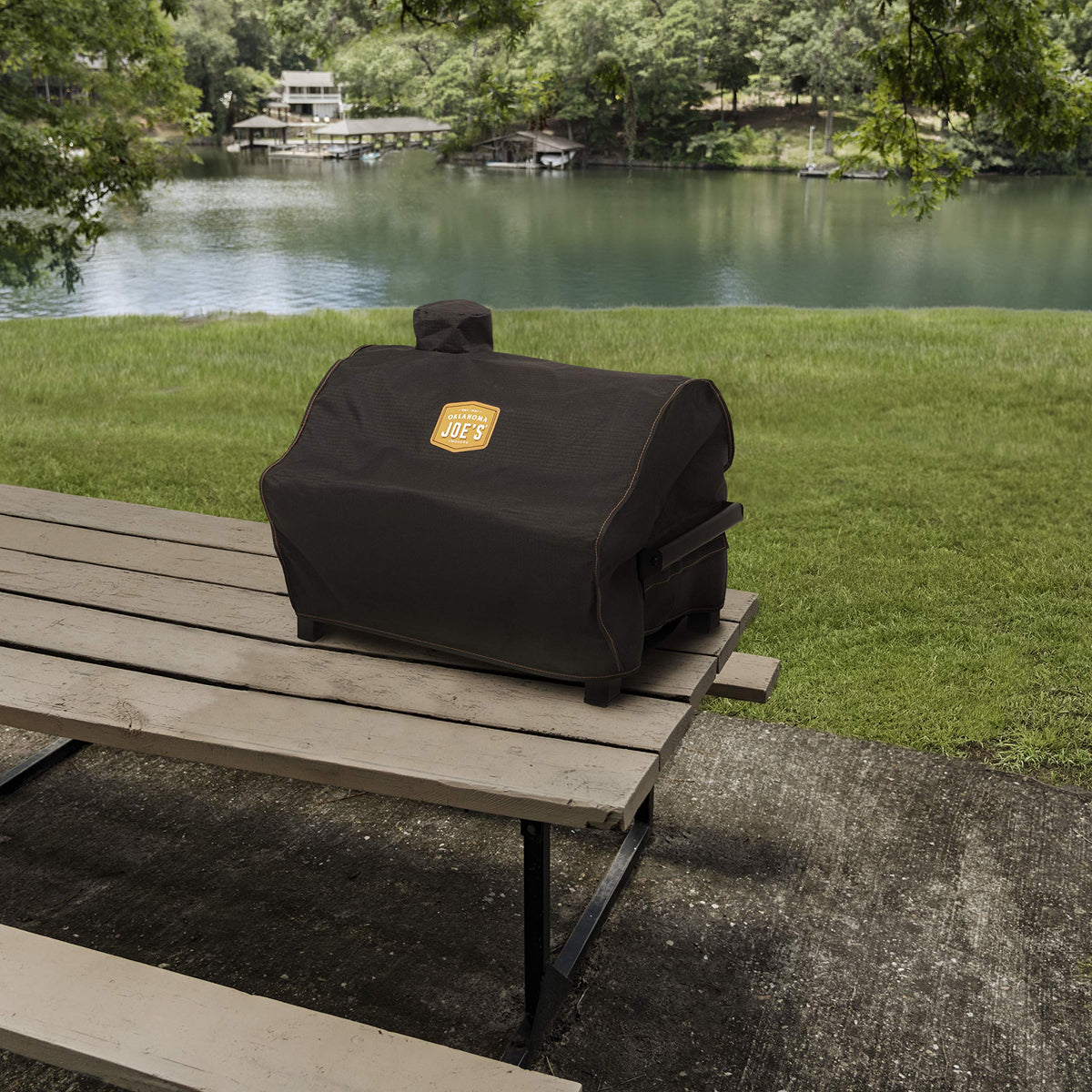 Oklahoma Joe's Rambler Tabletop Grill Cover cleans easily with soap and warm water.