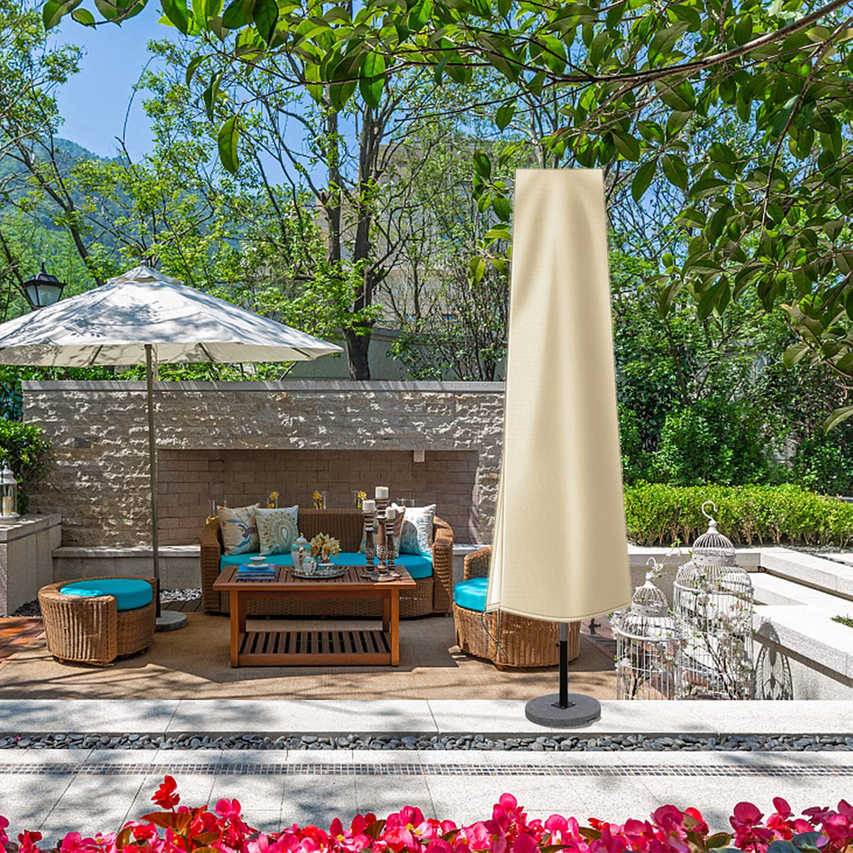 OKPOW umbrella cover with waterproof coating keeps rain out and fabric dry