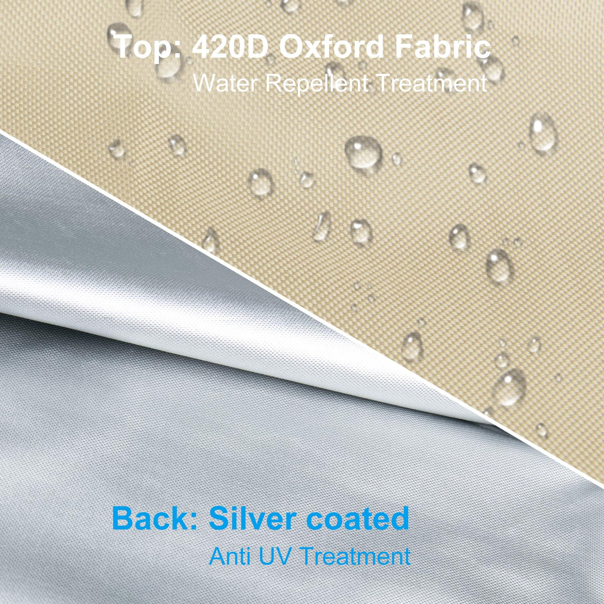 OKPOW durable fabric image highlights fade resistance under sun.