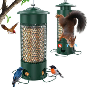 Olaiti metal squirrel-proof bird feeder green front view for undisturbed feeding