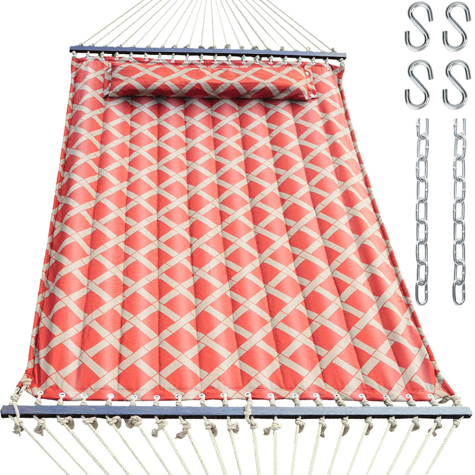 OLALACOZY 13FT double hammock ready for two-person outdoor lounging and relaxation.