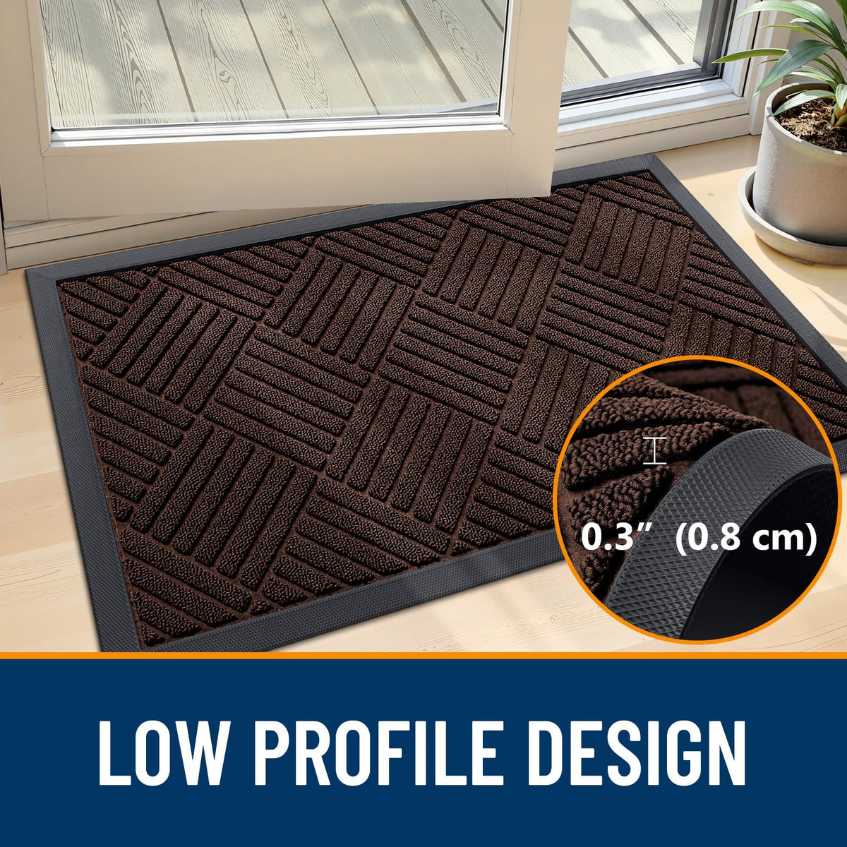 OLANLY all-weather mat withstands rain and sun for year-round use.