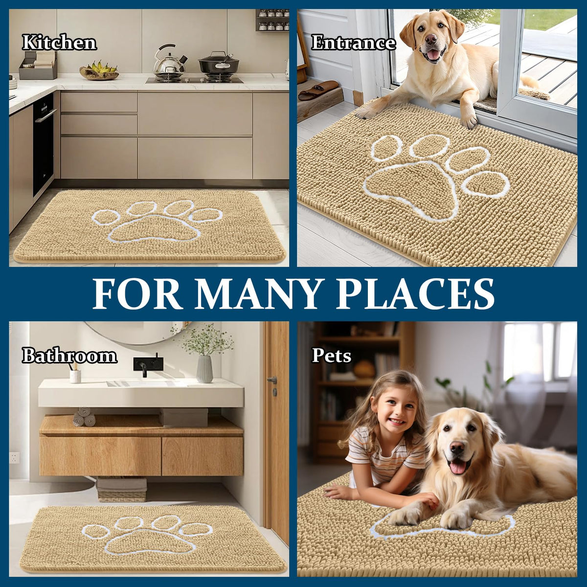 OLANLY beige dog mat enhances any entryway curb appeal.