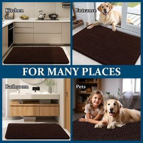 OLANLY brown chenille mat enhances cozy pet-friendly decor.
