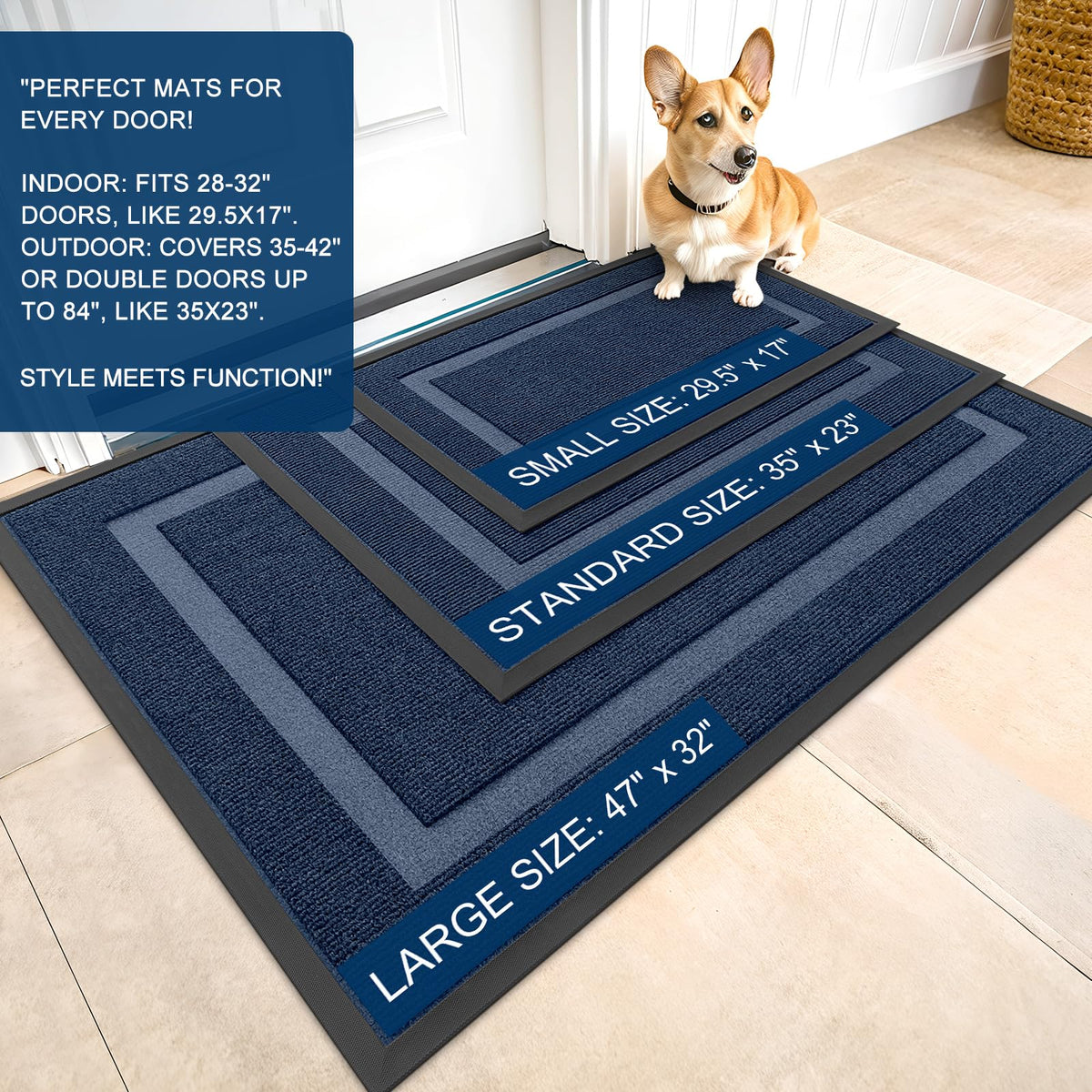 OLANLY dirt-capture weave topside hides debris at entryways.