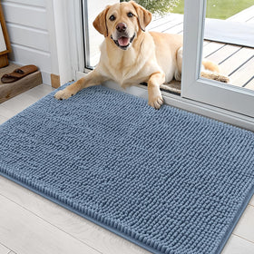 OLANLY dog door mat absorbs moisture to keep entry clean after muddy paw prints