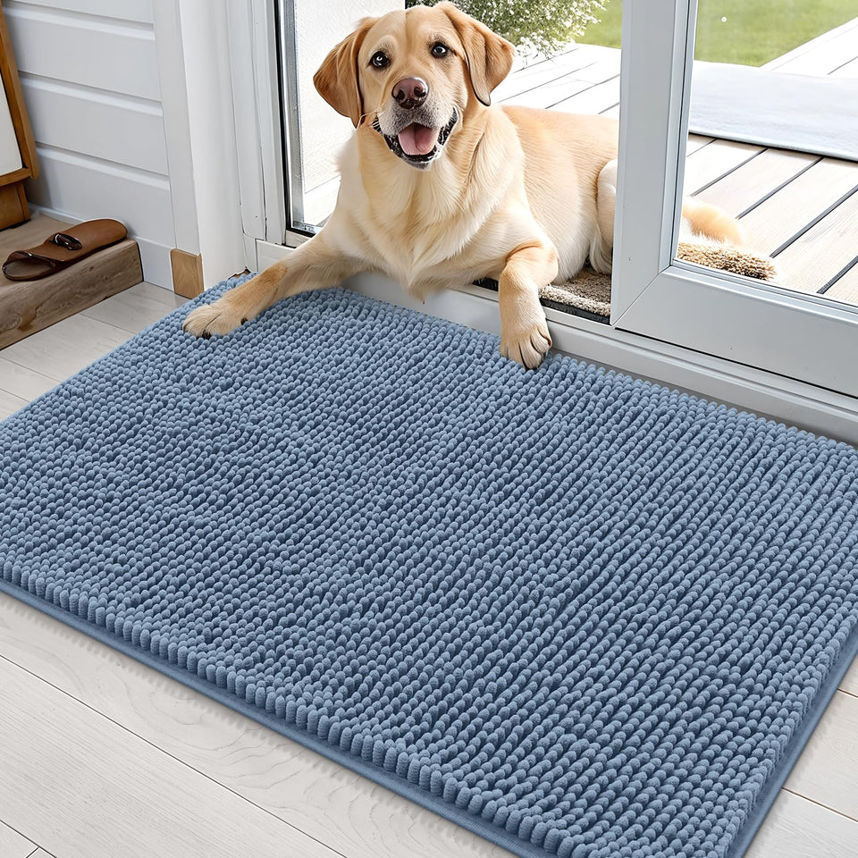 OLANLY dog door mat absorbs moisture to keep entry clean after muddy paw prints