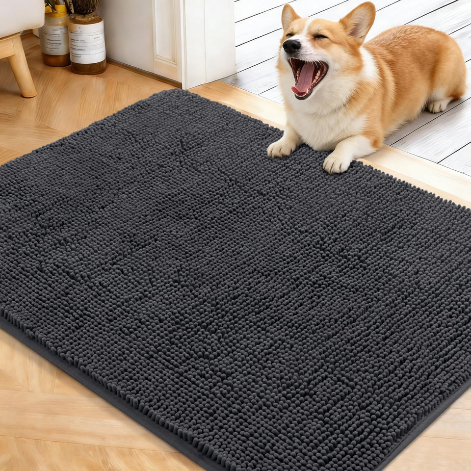 OLANLY dog door mat with soft chenille for cozy entryway comfort.