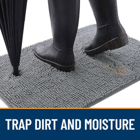 OLANLY mat absorbs moisture and dirt to keep floors clean after rainy walks.