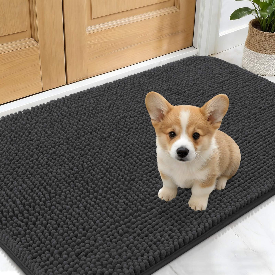 OLANLY dog door mat with muddy paws keeps entryways clean and dries quickly