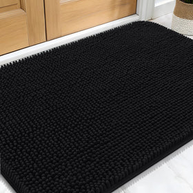 OLANLY dog door mat with muddy-paws focus showing plush chenille catching moisture at the entrance