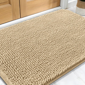 OLANLY dog door mat showing muddy paws; absorbs moisture and dirt for a clean entry.