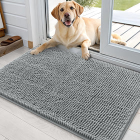 OLANLY dog door mat with muddy paw visuals helps keep entryways dry
