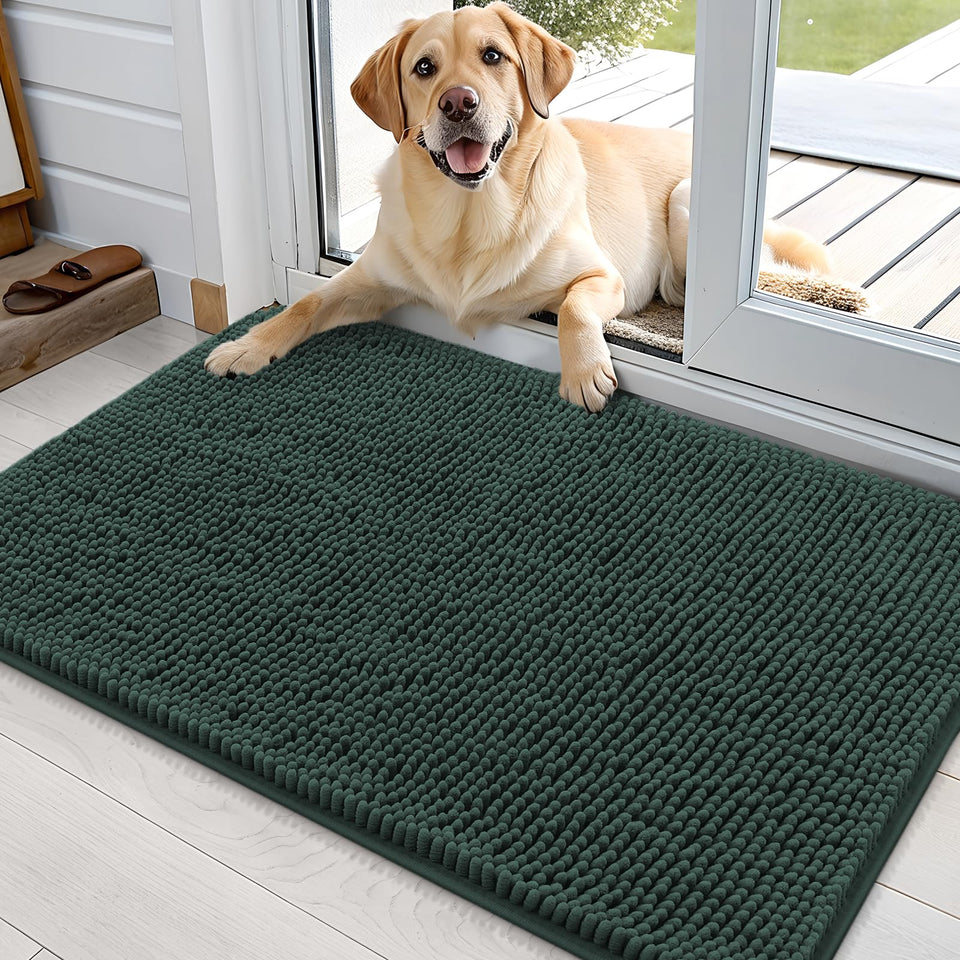 OLANLY dog door mat with muddy paws at entry, captures moisture.