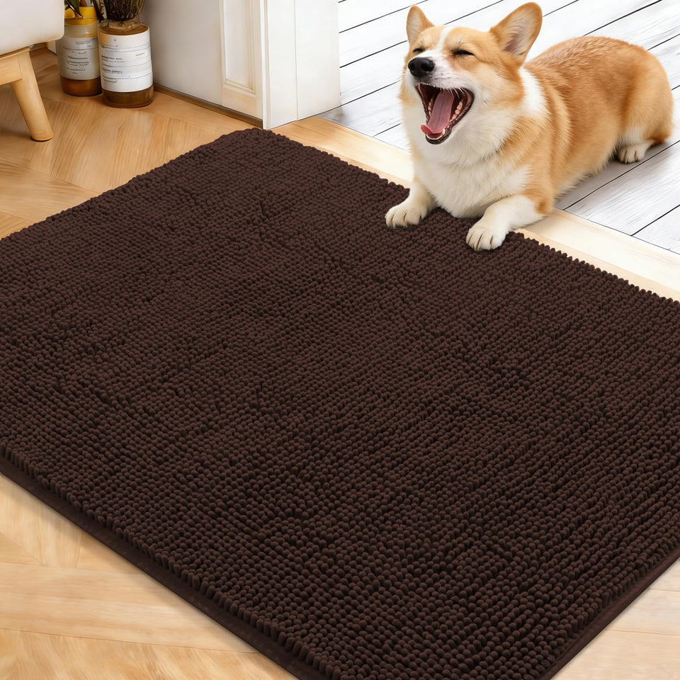 OLANLY dog door mat with muddy paws absorbs moisture to keep entryways dry