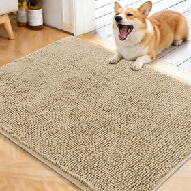 OLANLY dog door mat with muddy paws keeps entry floors dry and clean.