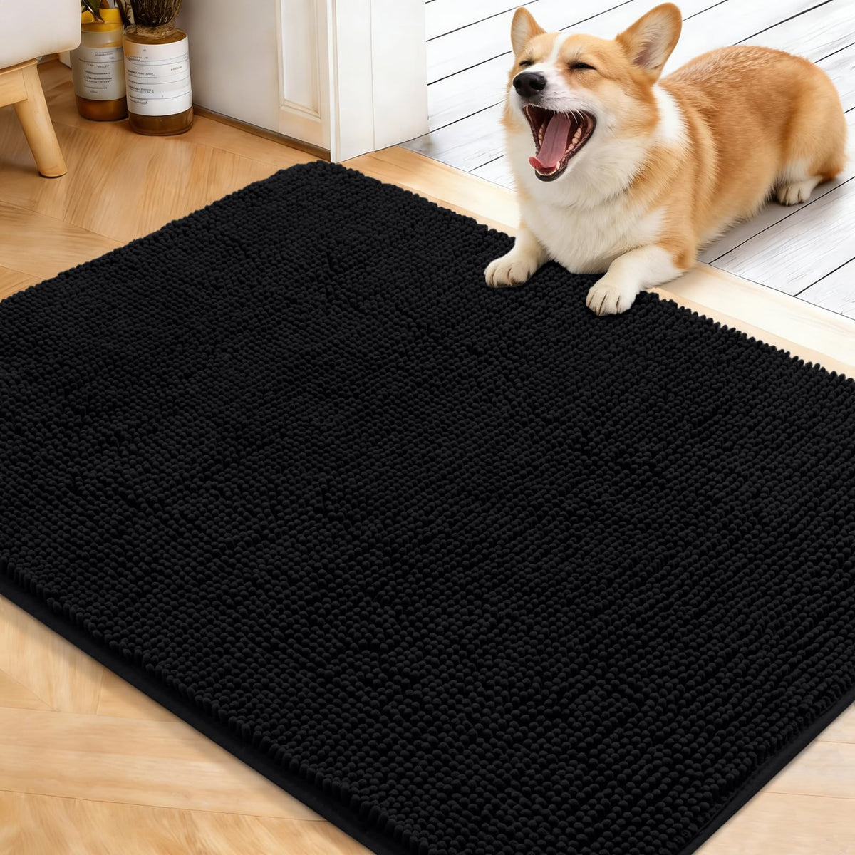 OLANLY dog door mat 40x32 captures muddy paws and moisture at the doorway