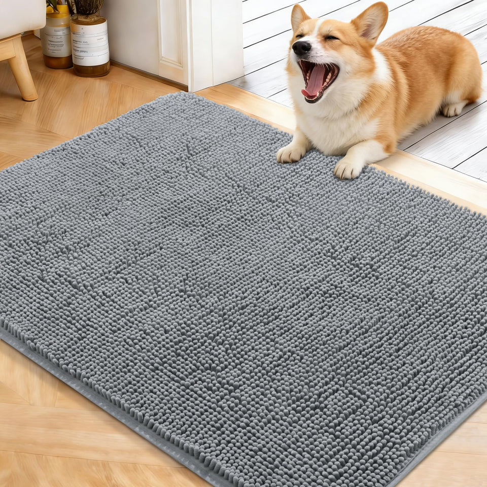 OLANLY dog door mat muddy paws with absorbent chenille keeps entryways dry.