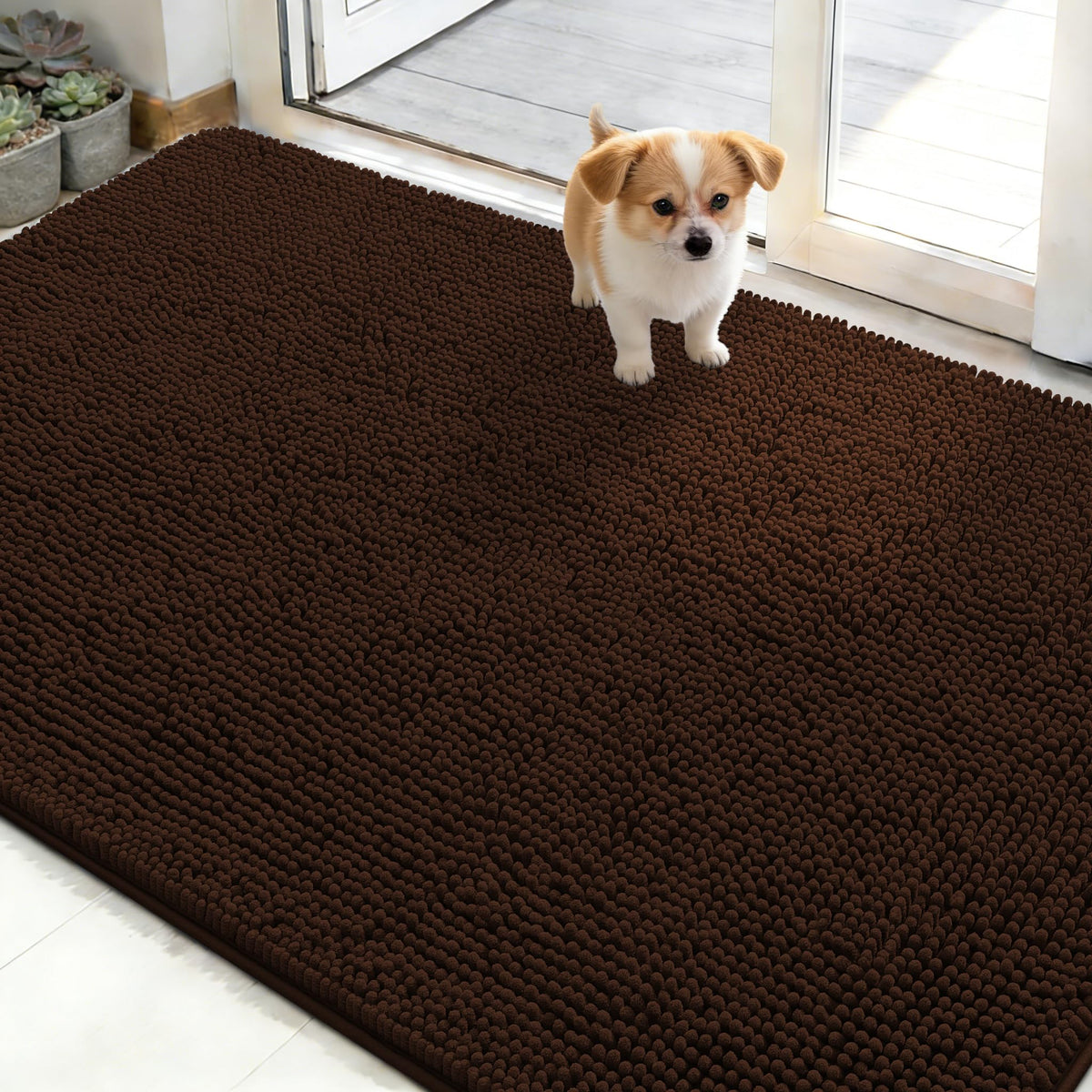 OLANLY dog door mat with muddy paws traps dirt at the entry.