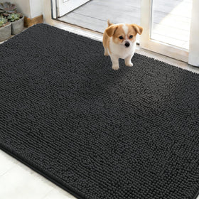 OLANLY dog door mat muddy paws close-up shows plush chenille for warm entryways.