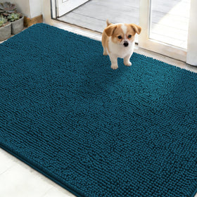OLANLY dog door mat with soft chenille captures muddy paw prints for a cozy entry.