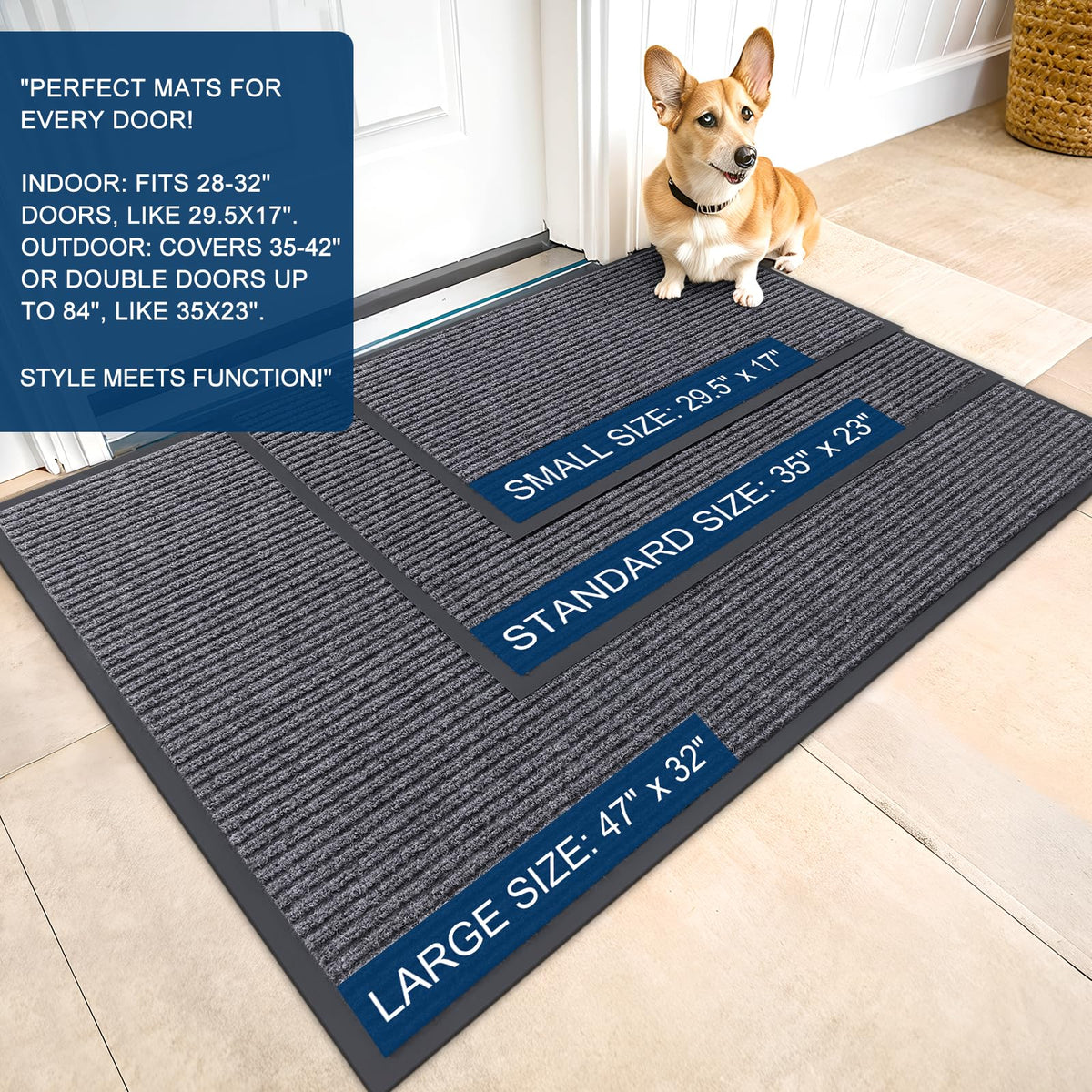 OLANLY entrance mat with high absorption protects floors from wet shoes.
