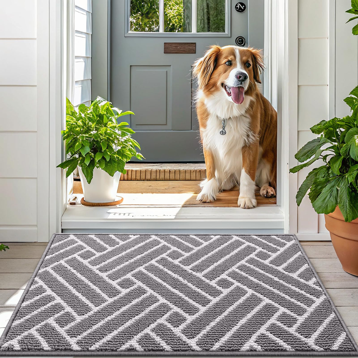 OLANLY grey mat with modern geometric texture for contemporary interiors