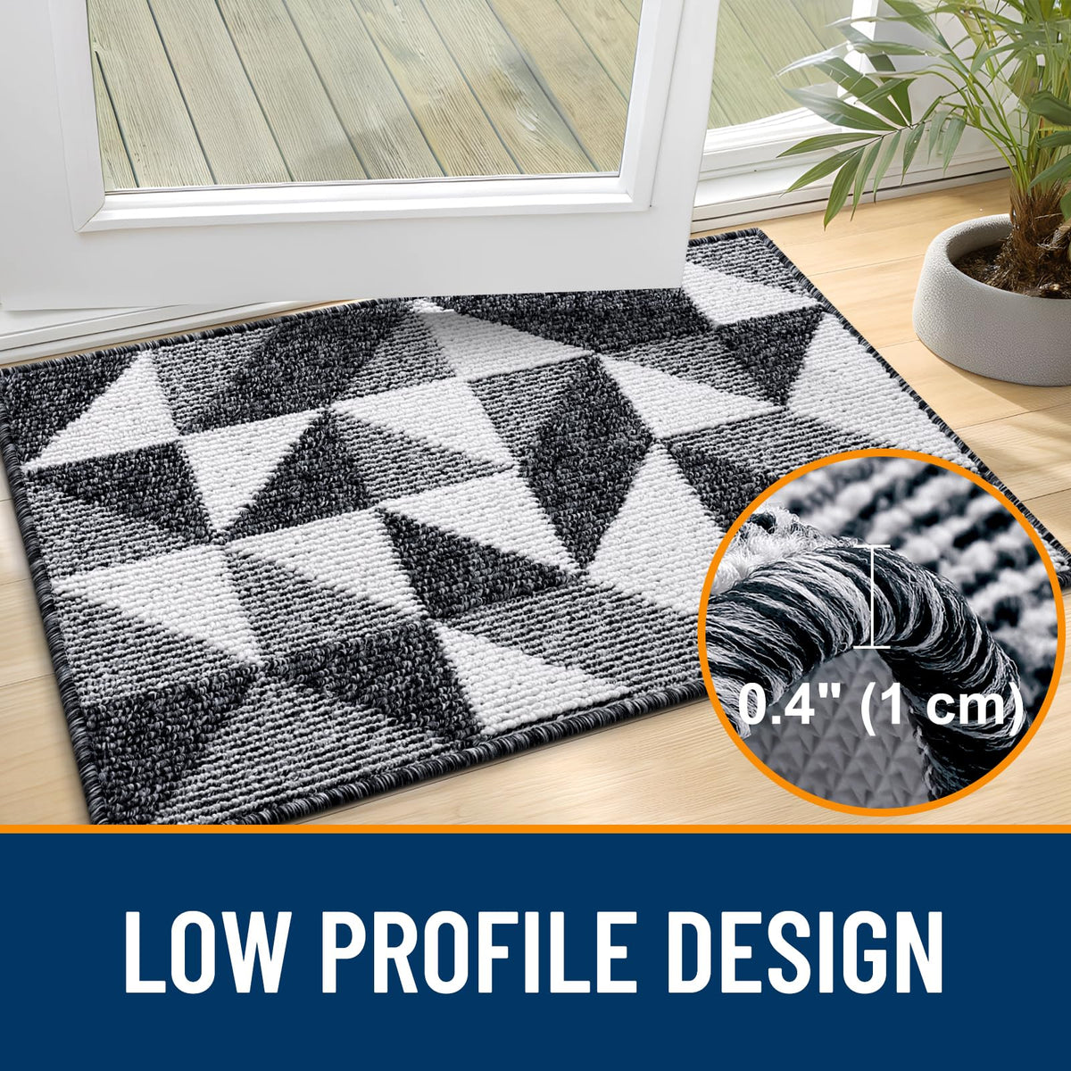 OLANLY door mat low-profile 0.4-inch height fits under doors.