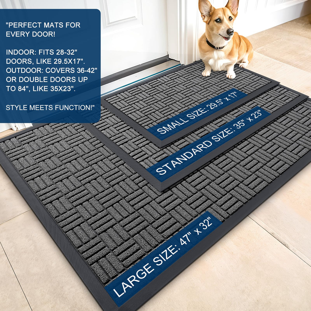OLANLY doormat with natural rubber backing provides strong traction on entry floors.