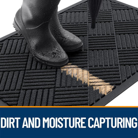 OLANLY doormat features beveled edge for moisture containment.