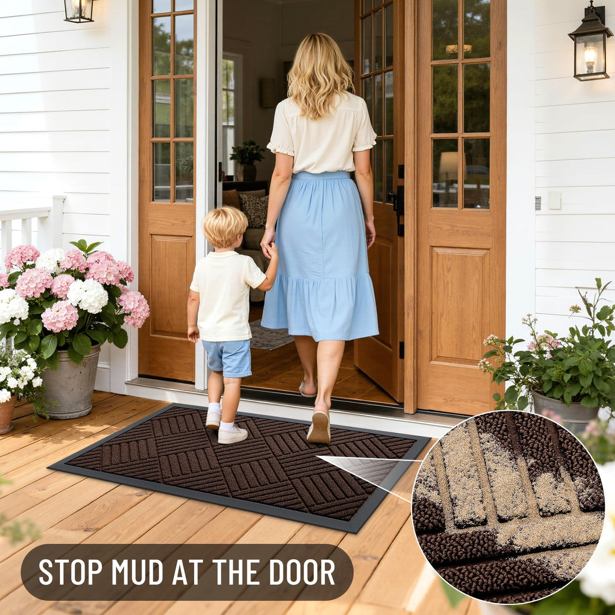 OLANLY easy-care mat cleans by shake, vacuum, or rinse.