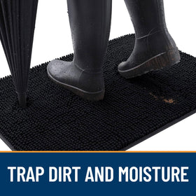 OLANLY entry rug demonstrating dirt and moisture absorption from muddy paws.