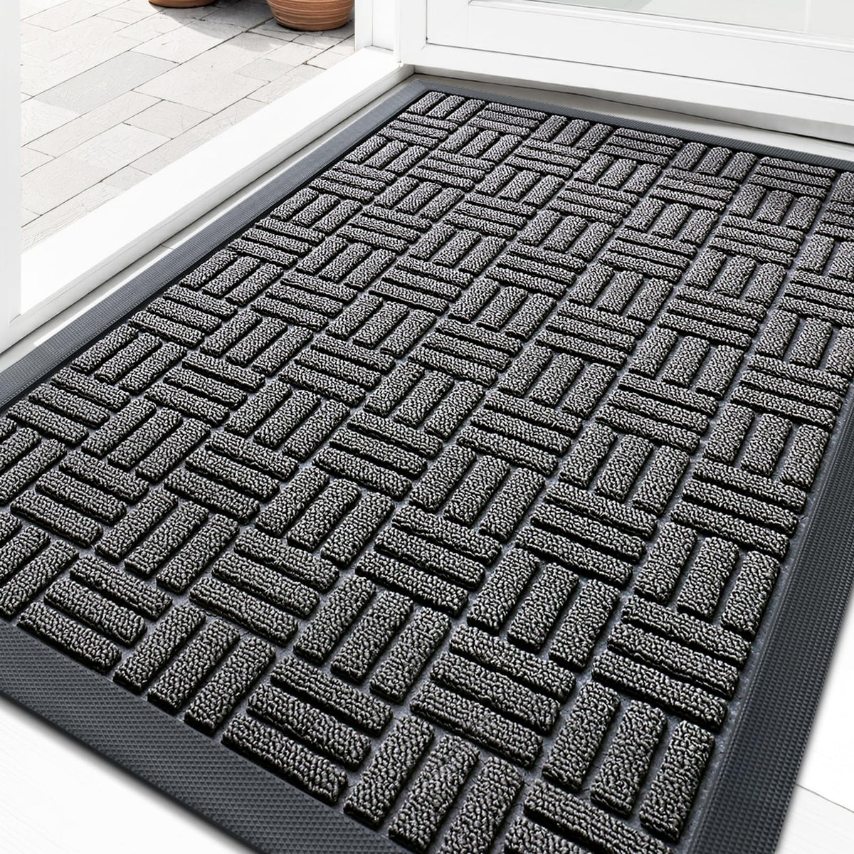 OLANLY front door mat full view for entryways with durable, weather-ready performance.