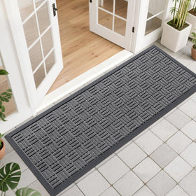 OLANLY front door mat with absorbent surface captures dirt at the threshold.