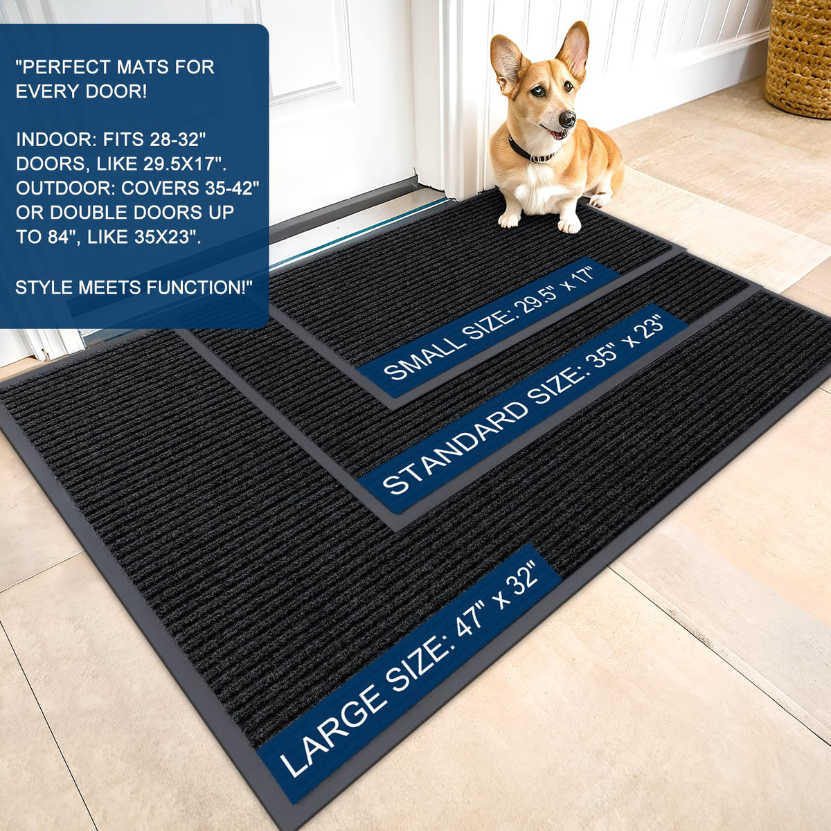 OLANLY front door mat for absorption performance; keeps floors dry after rain.