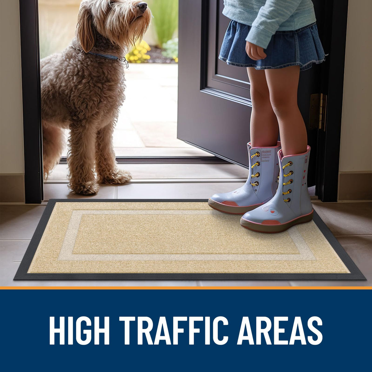 OLANLY front door mat beige easy-care cleaning keeps entrances welcoming.