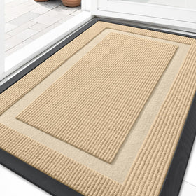 OLANLY front door mat beige topside weave that captures dirt and moisture.