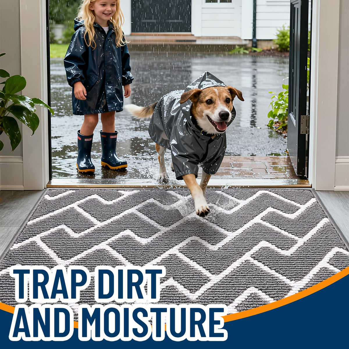 OLANLY front door mat removes dirt and moisture to protect indoor floors.