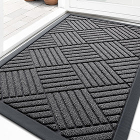 OLANLY front door mat Grey Diamond close-up highlights slip resistance and dirt trapping.