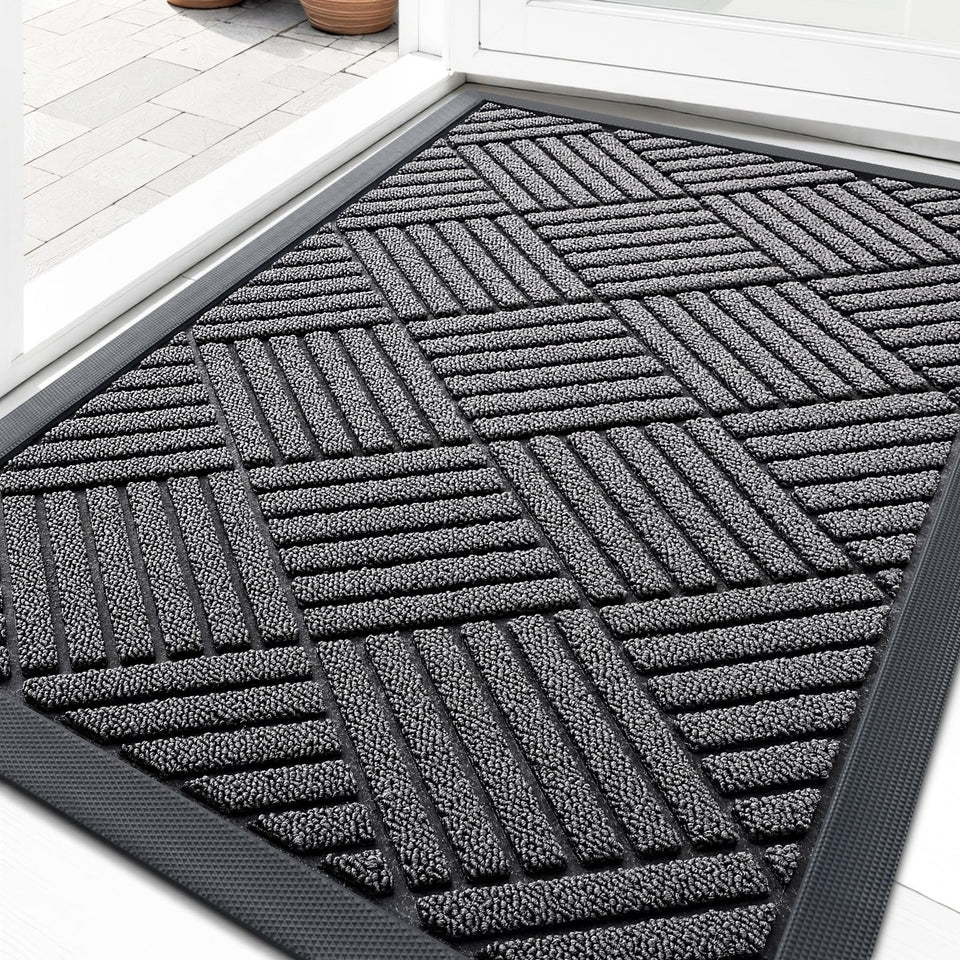 OLANLY front door mat Grey Diamond close-up highlights slip resistance and dirt trapping.