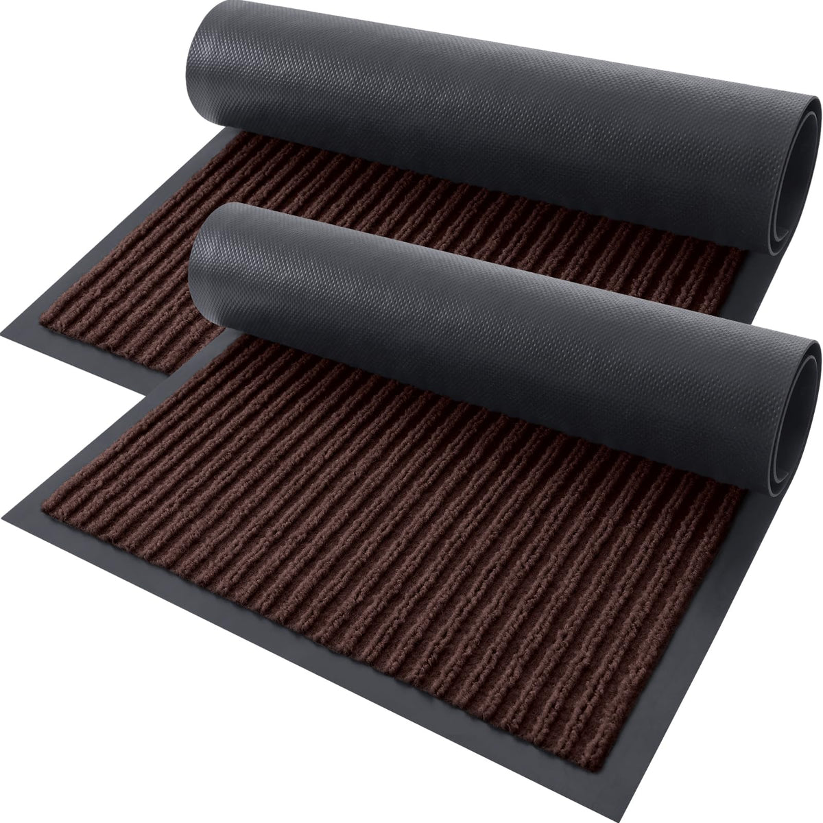 OLANLY front door mat for indoor-outdoor use with stripe patterns at entry.