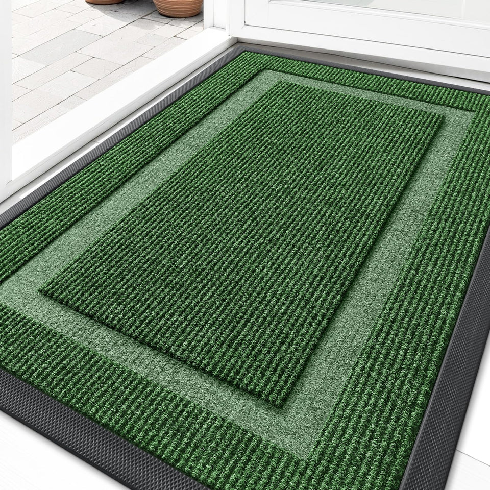 OLANLY front door mat low-profile design for seamless door clearance indoors or outdoors.