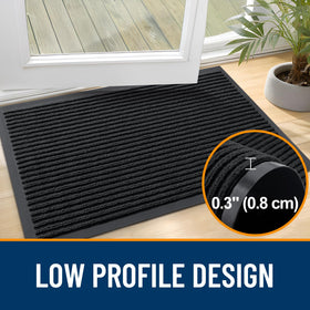 OLANLY front door mat low-profile 0-3-inch height clears doors easily.
