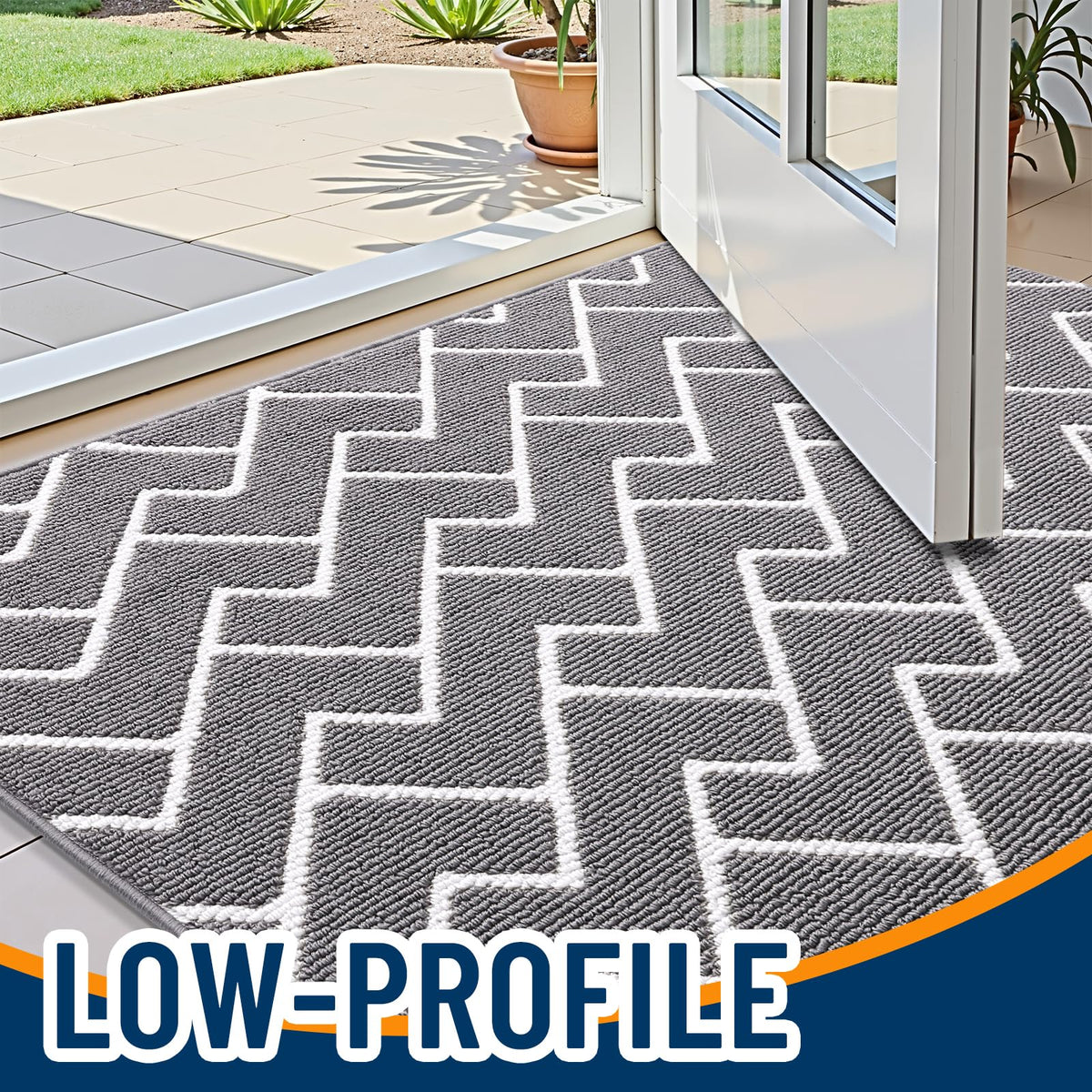 OLANLY front door mat features a low-profile design for smooth under-door use.